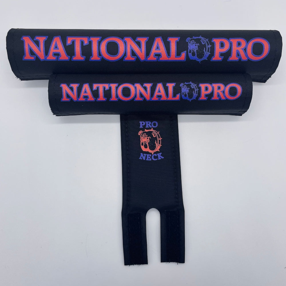 National Pro BMX Pad sets by Flite 3 piece set frame bar stem pad textured nylon printed made in the USA black with red logo
