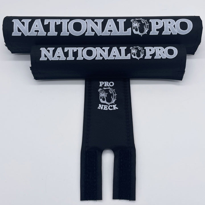 National Pro BMX Pad sets by Flite 3 piece set frame bar stem pad textured nylon printed made in the USA black with grey logo