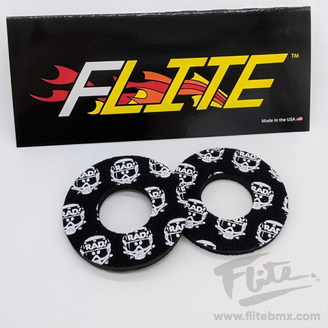 Radical Rick Grip Donuts BMX MX by Flite Sold in a pair printed neoprene Black with white print 