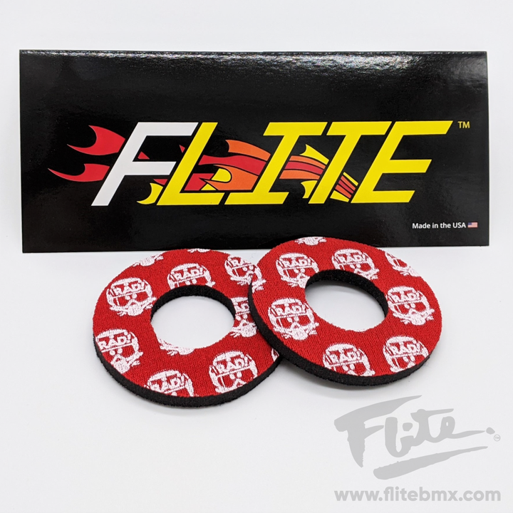 Radical Rick Grip Donuts BMX MX by Flite Sold in a pair printed neoprene red with white print 
