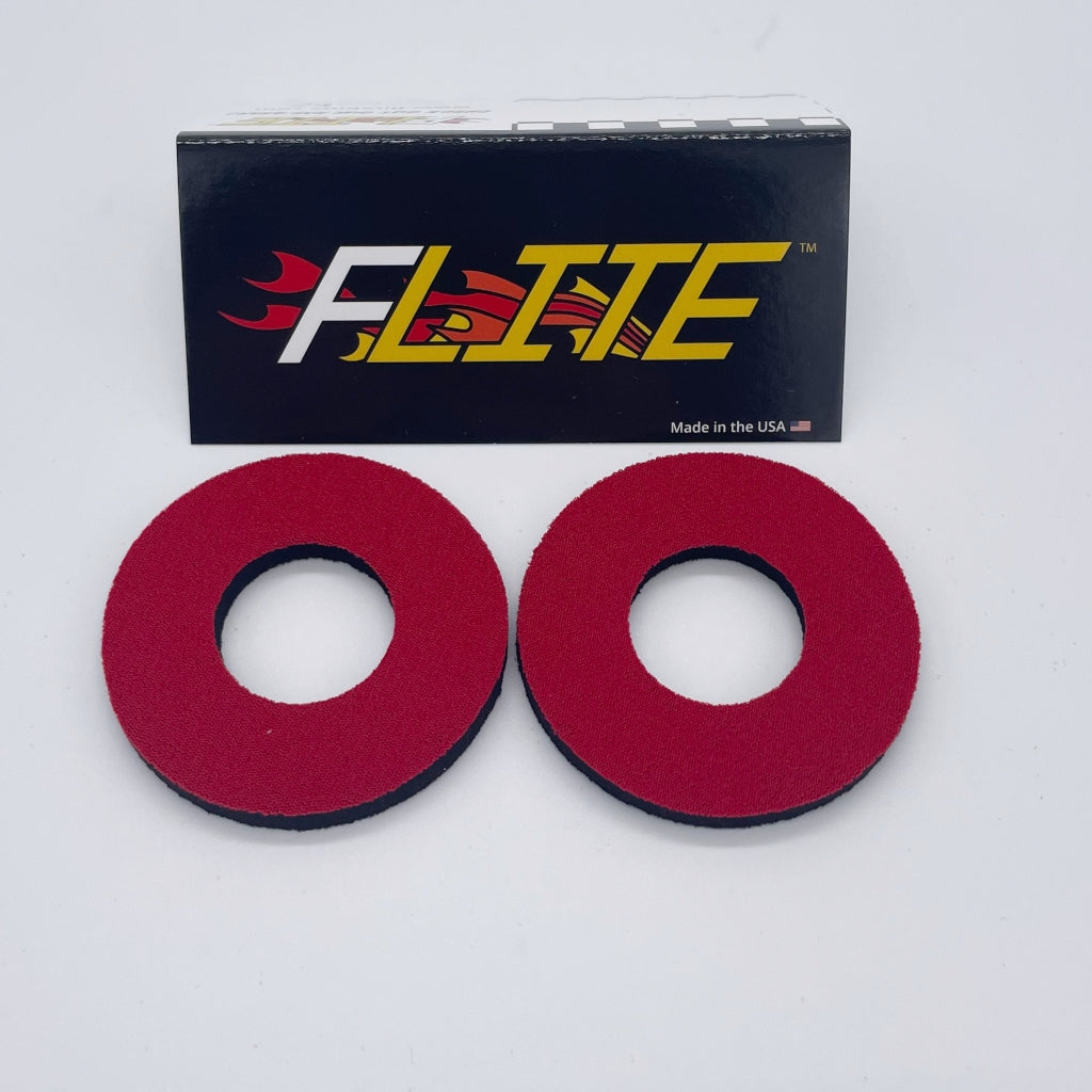 Solid Color Grip donuts for MX BMX sold in a pair made of neoprene by Flite made in the USA red
