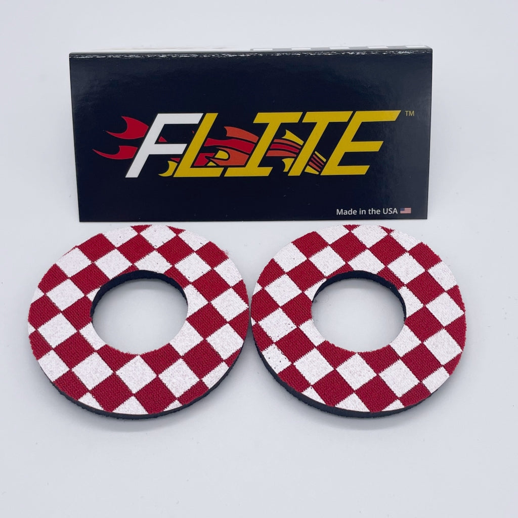 Checker Grip Donuts for MX BMX by Flite made in the USA neoprene sold as a pair red and white