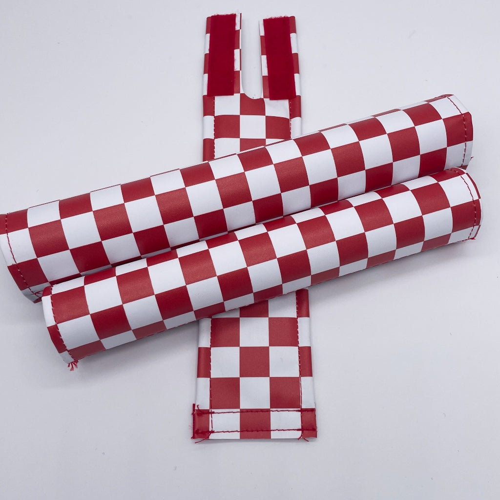 Checker Pad set BMX for Flite extra wide bar pad cruiser red and white