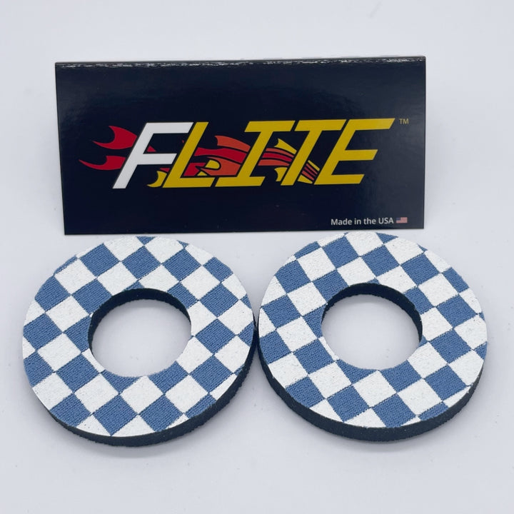 Checker Grip Donuts for MX BMX by Flite made in the USA neoprene sold as a pair steel blue and white