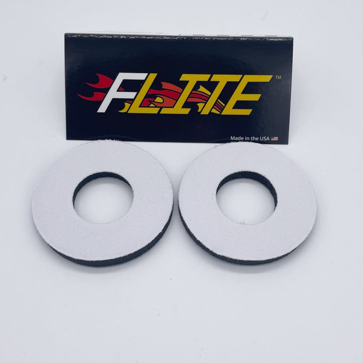 Solid Color Grip donuts for MX BMX sold in a pair made of neoprene by Flite made in the USA white