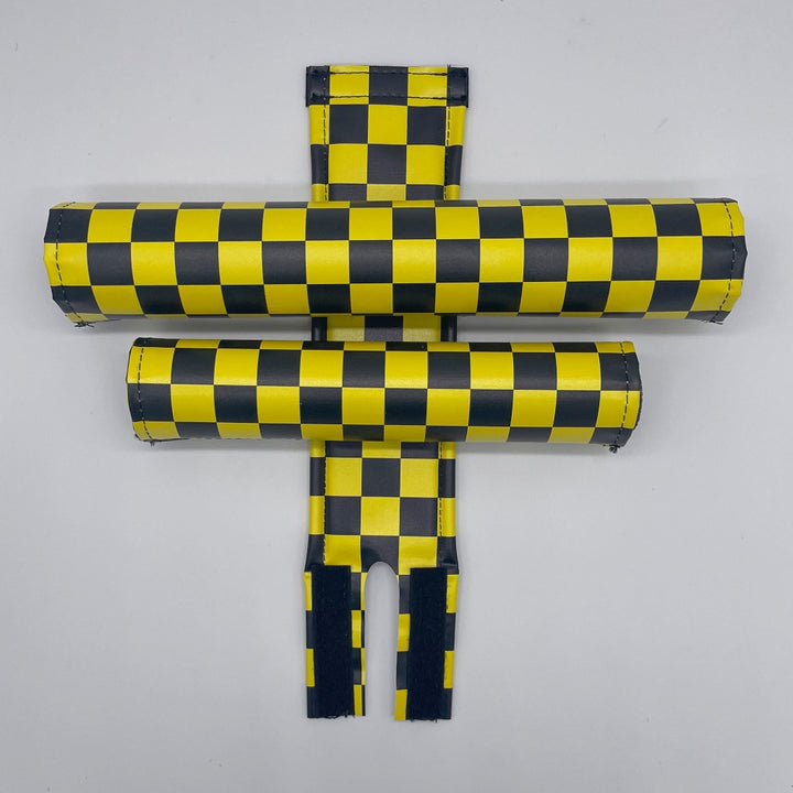Checker pad set by Flite bar frame stem pad 80's 90's retro BMX made in the USA Black and Yellow