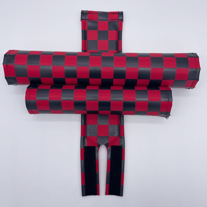Checker pad set by Flite bar frame stem pad 80's 90's retro BMX made in the USA Black and Red