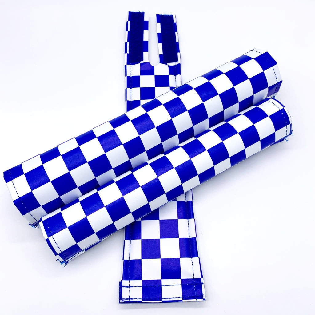 Checker Pad set BMX for Flite extra wide bar pad cruiser blue and white