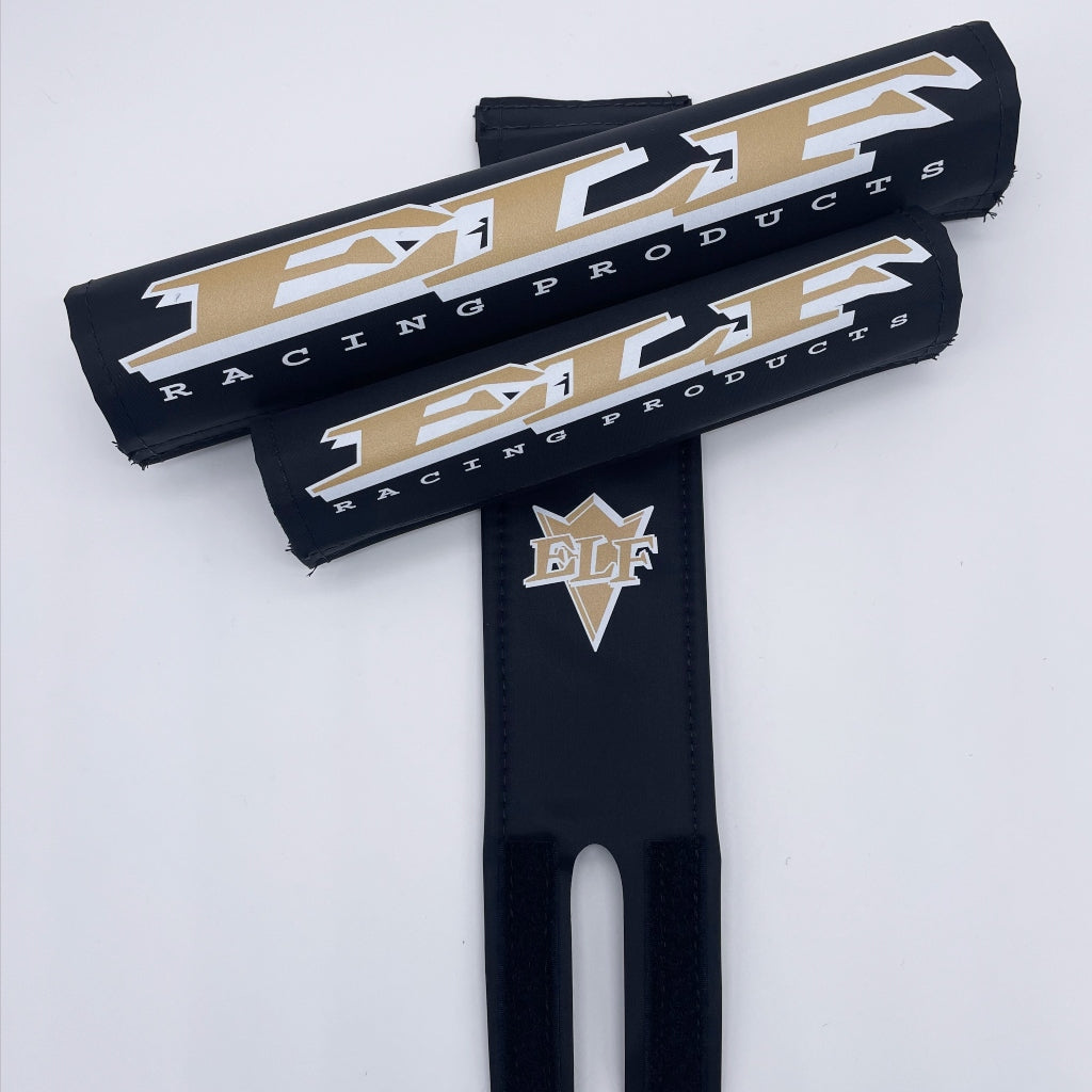 ELF BMX pad set Extra Light Frame bar stem original logo by Flite ELF was built out of Love made in the USA black gold