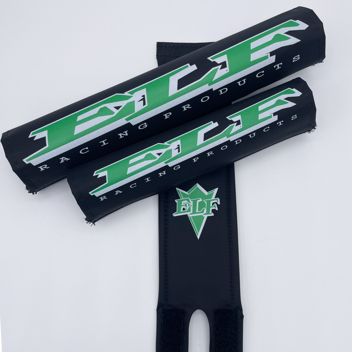ELF BMX pad set Extra Light Frame bar stem original logo by Flite ELF was built out of Love made in the USA black green