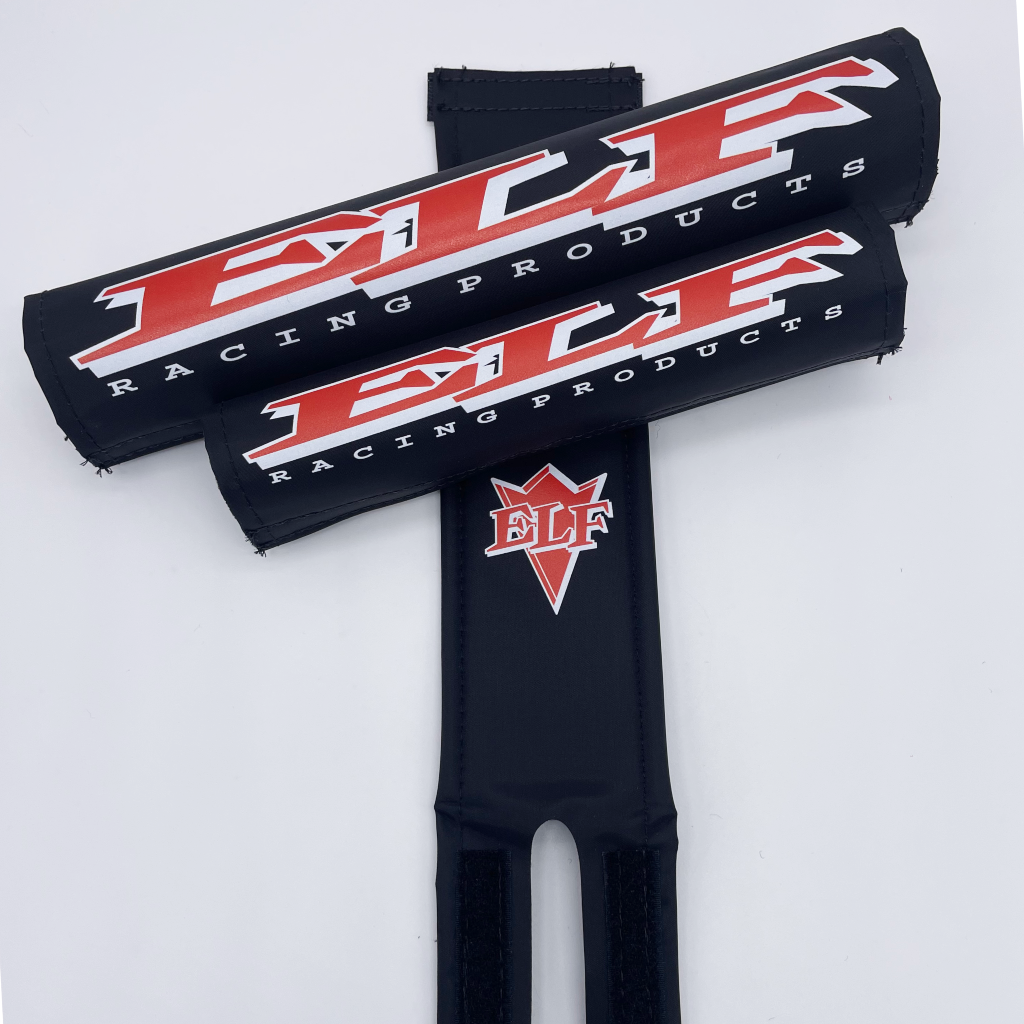 ELF BMX pad set Extra Light Frame bar stem original logo by Flite ELF was built out of Love made in the USA black red