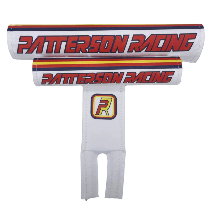 Patterson Racing BMX pad set by Flite white textured nylon with printed logo 3 piece set