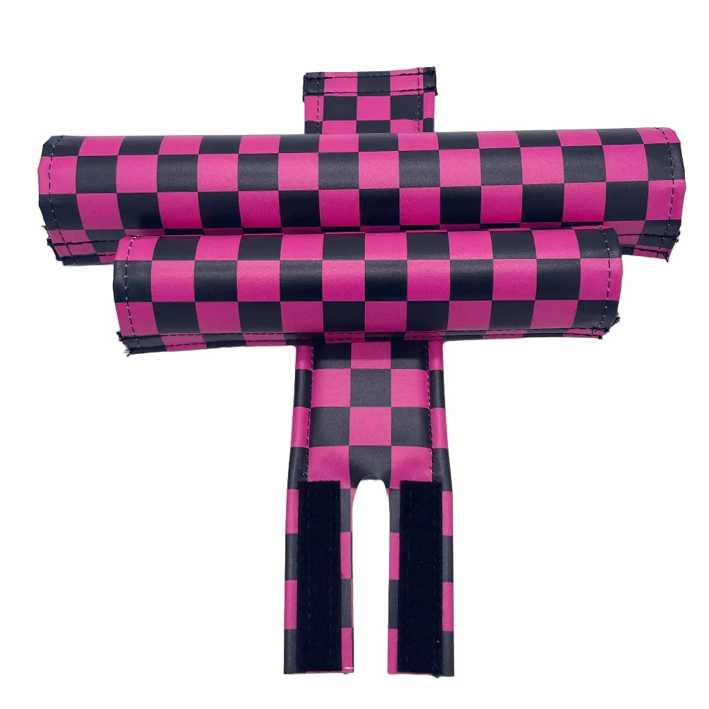 Set Protezioni In Gomma Per BMX BIKINGTHINGS - Stelo E Tubo Superiore, Pattern A Scacchi Nero/viola