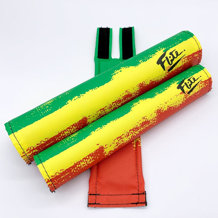 Bob Gnarly Rasta BMX Padset pad set by Flite made in the USA Rasta red green gold yellow extra wide cruiser handlebars