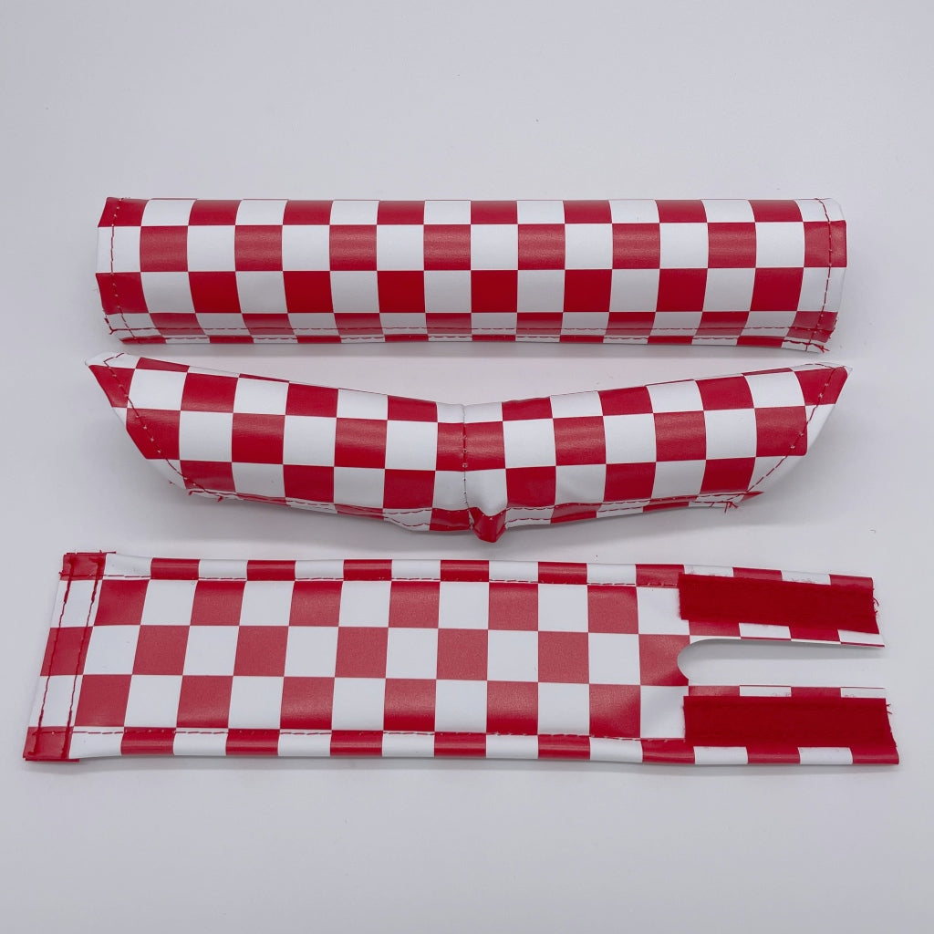 Checkers Red and White V-bar BMX Pad Set
