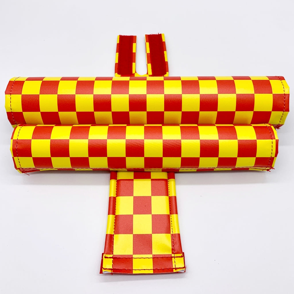 Checker Pad set BMX for Flite extra wide bar pad cruiser red and yellow